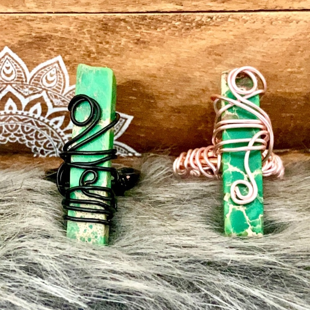 ⚡️ GREEN JASPER WRAPPED RINGS (SZ 6) ⚡️